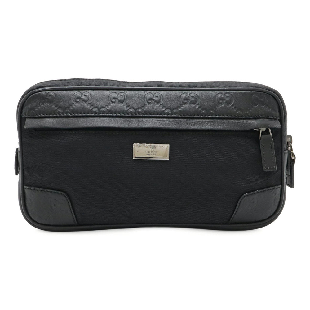 Gucci Guccissima Waist Bag Pouch Clutch Body Hip Canvas Leather Black